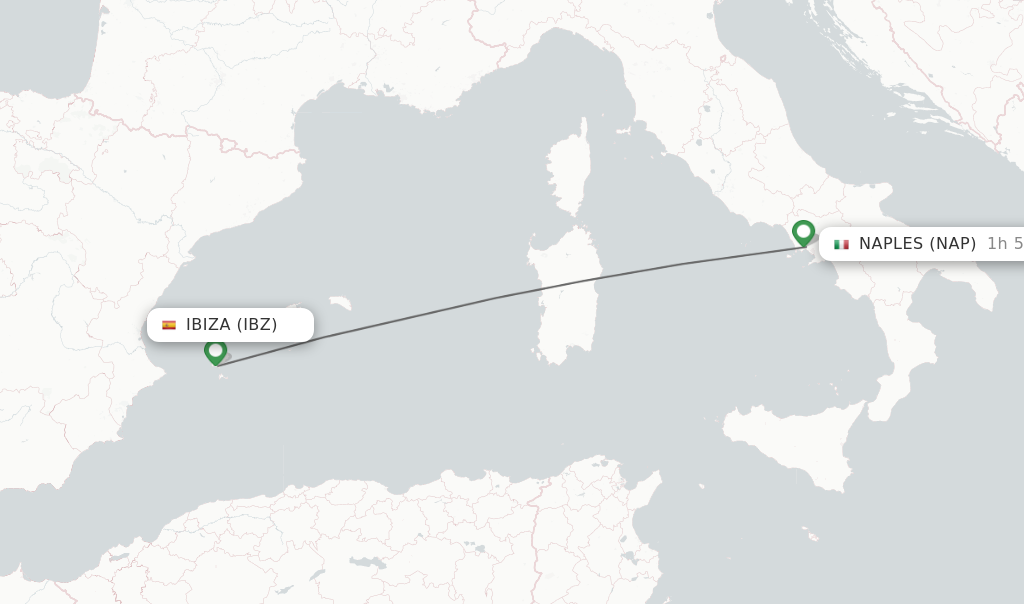 Flights from Ibiza to Naples route map