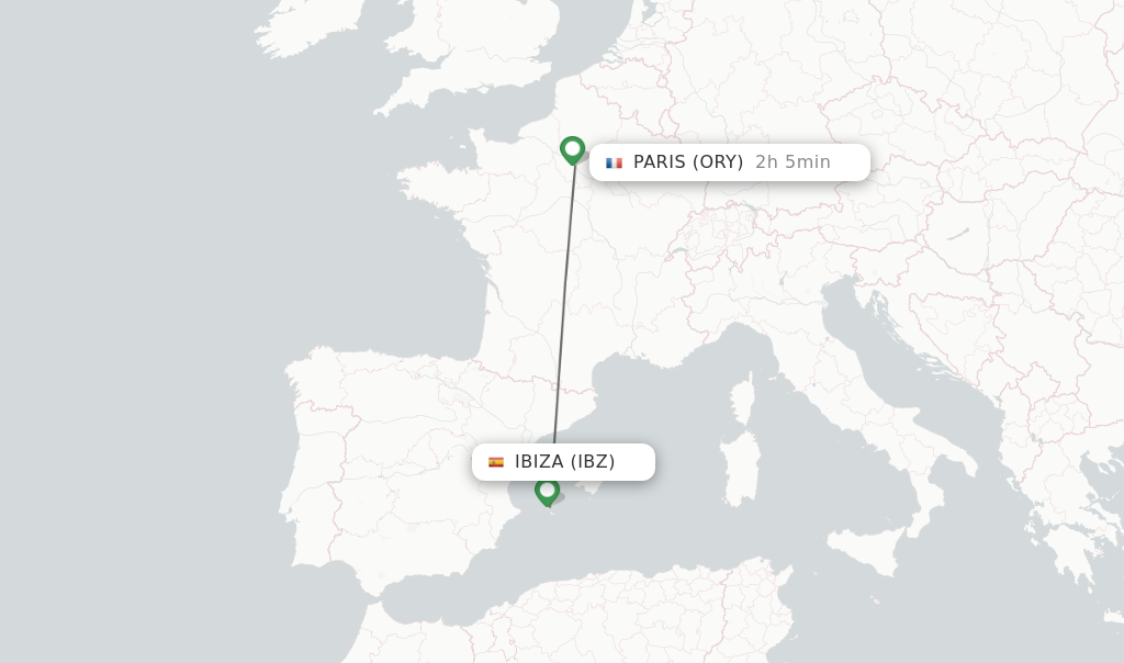 Flights from Ibiza to Paris route map