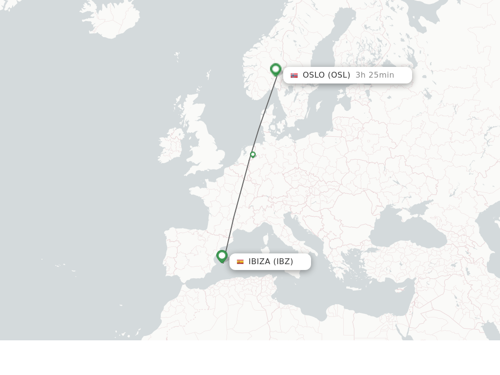 Flights from Ibiza to Oslo route map