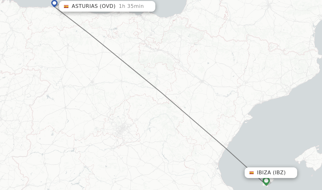 Flights from Ibiza to Asturias route map