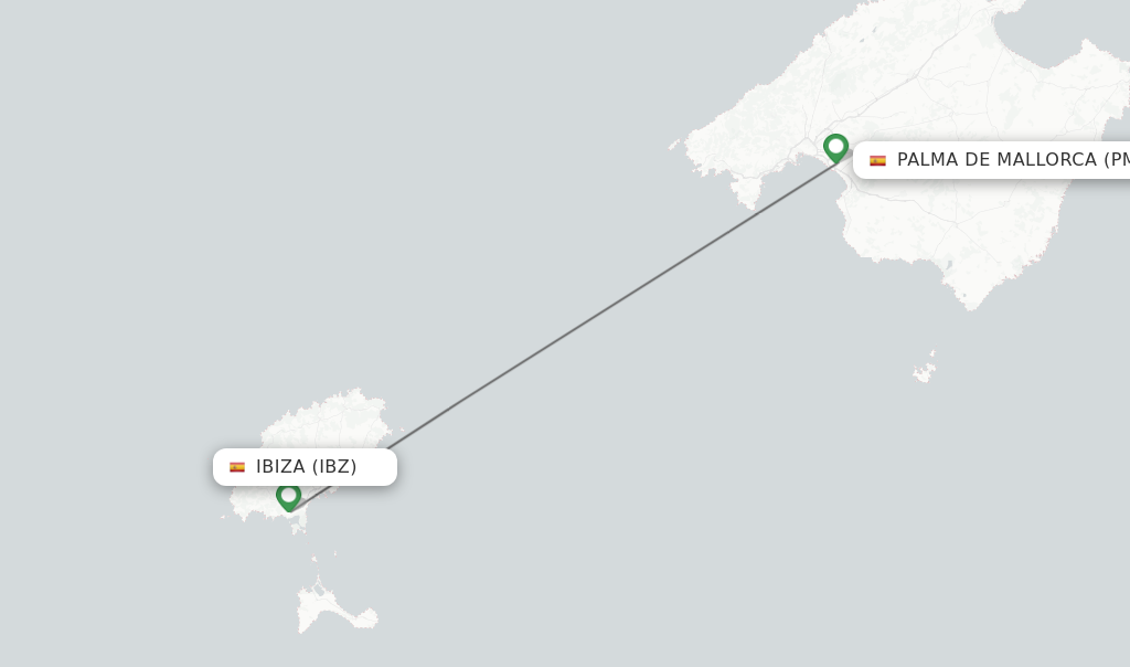 Flights from Ibiza to Palma de Mallorca route map