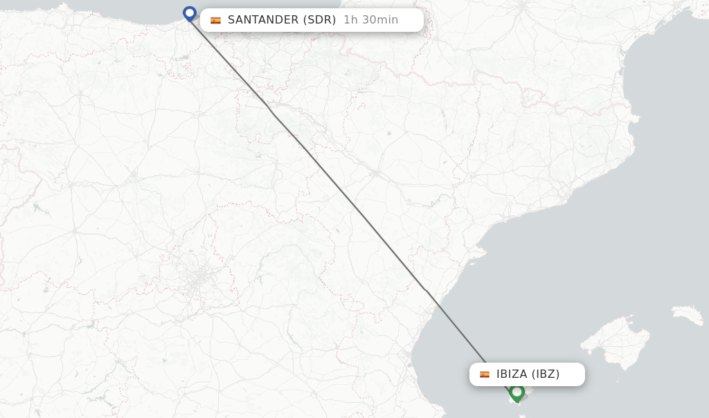 Flights from Ibiza to Santander route map
