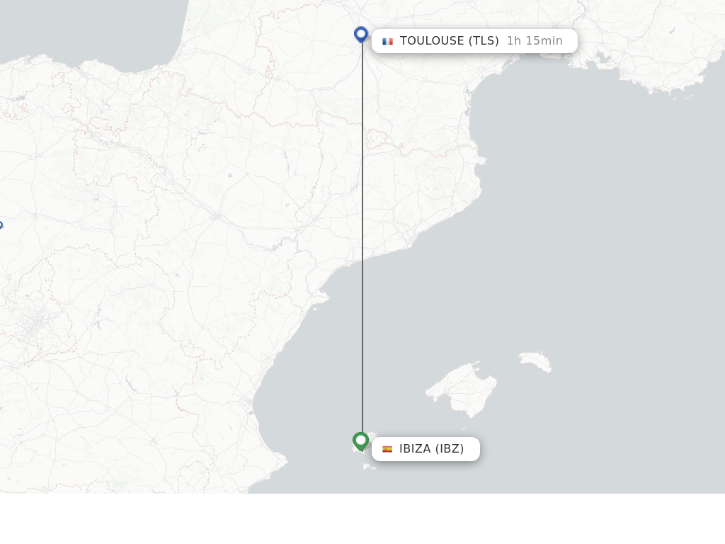 Flights from Ibiza to Toulouse route map