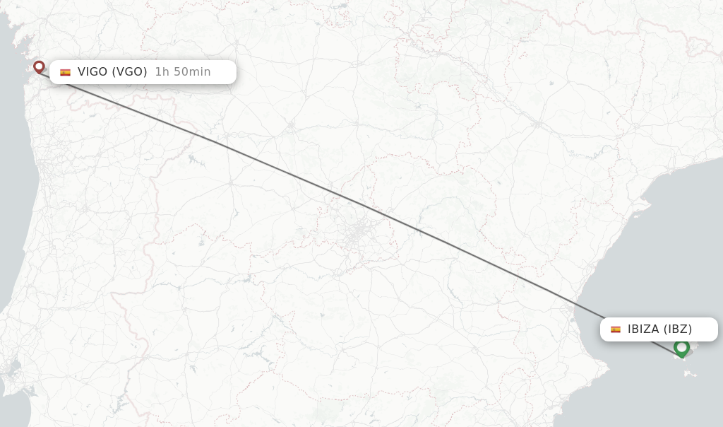 Flights from Ibiza to Vigo route map