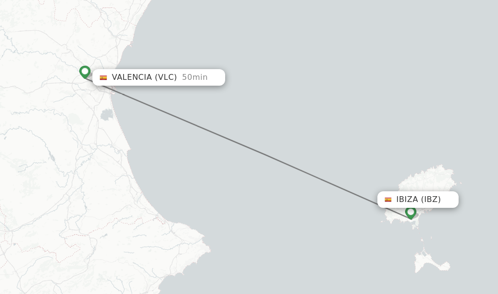 Flights from Ibiza to Valencia route map