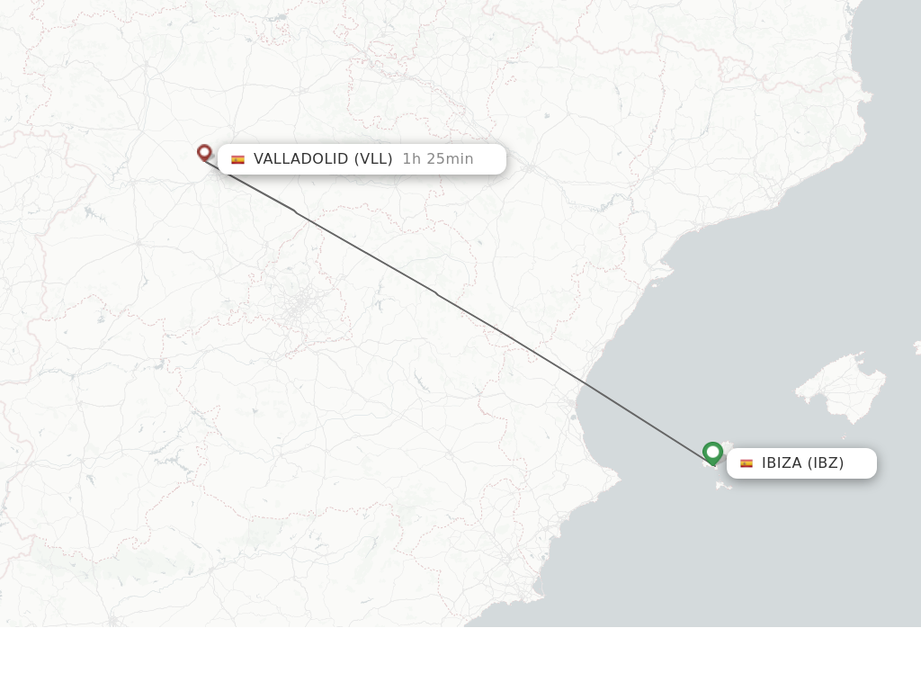 Flights from Ibiza to Valladolid route map