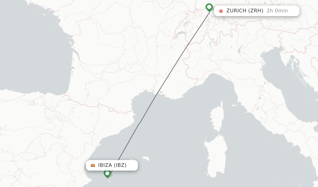 Flights from Ibiza to Zurich route map