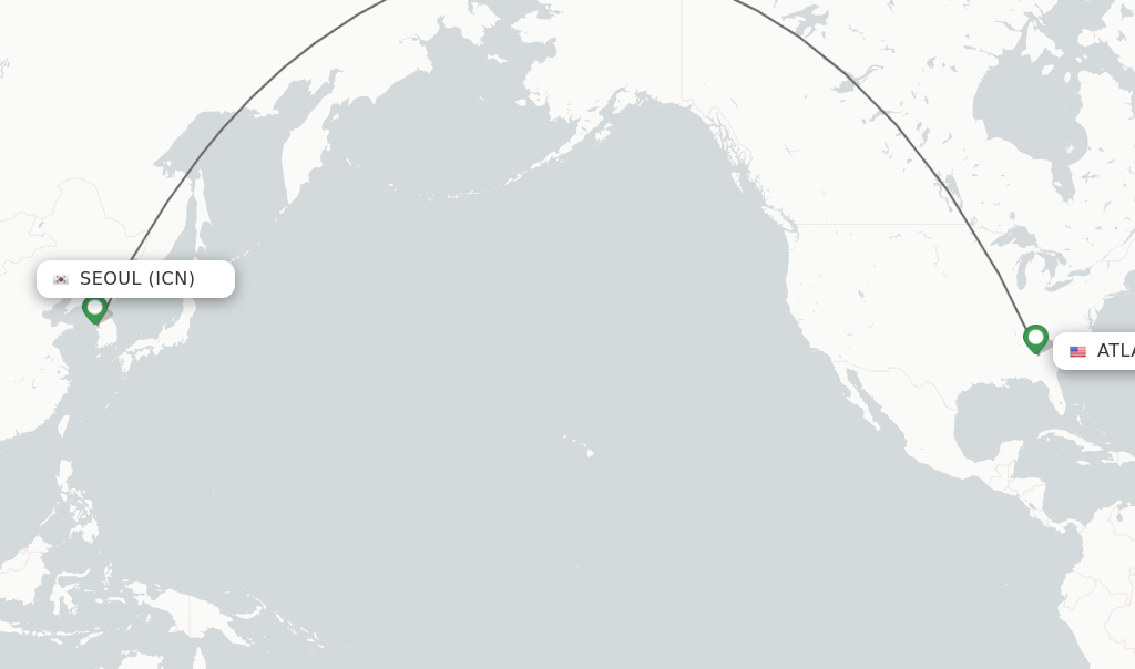 Flights from Seoul to Atlanta route map