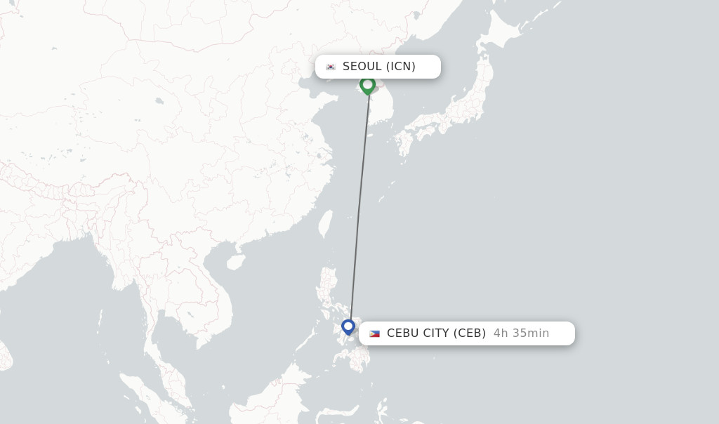 Flights from Seoul to Cebu City route map