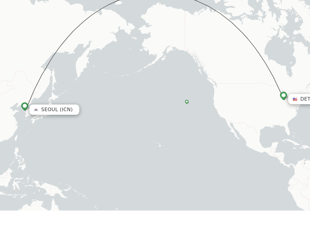 Flights from Seoul to Detroit route map