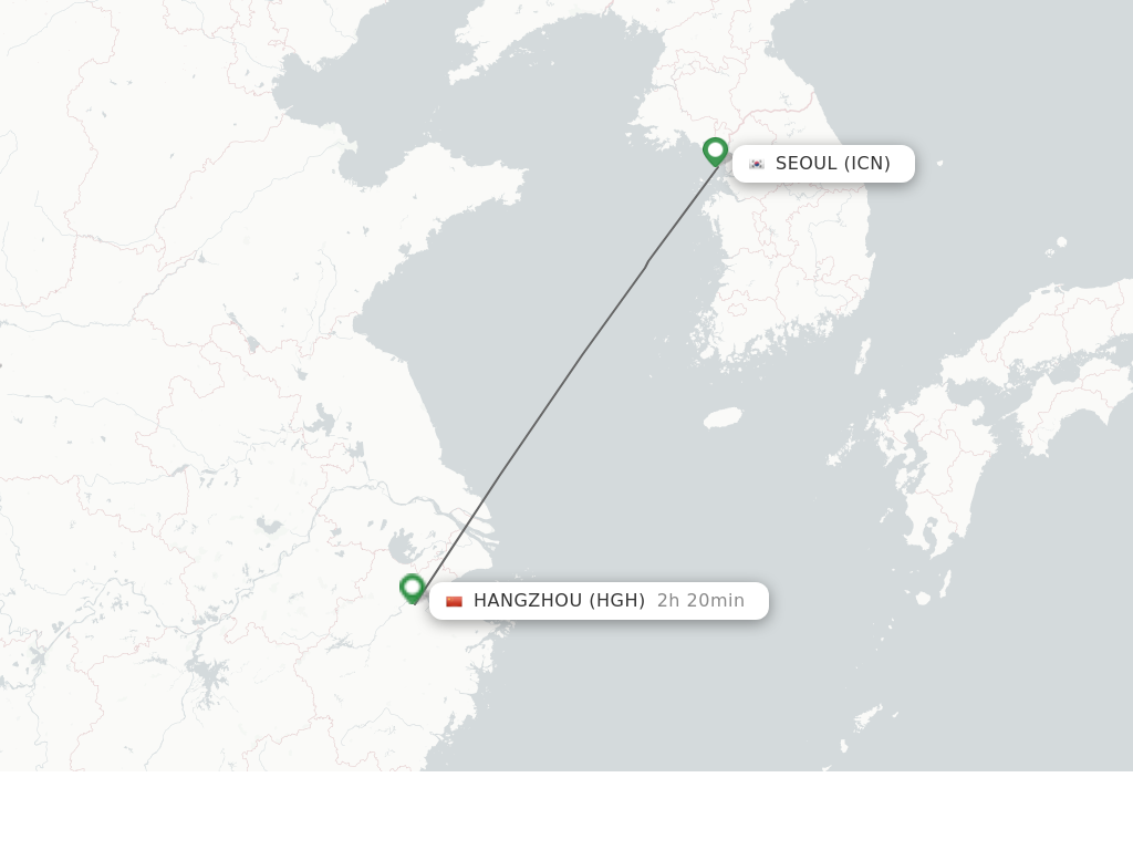 Flights from Seoul to Hangzhou route map