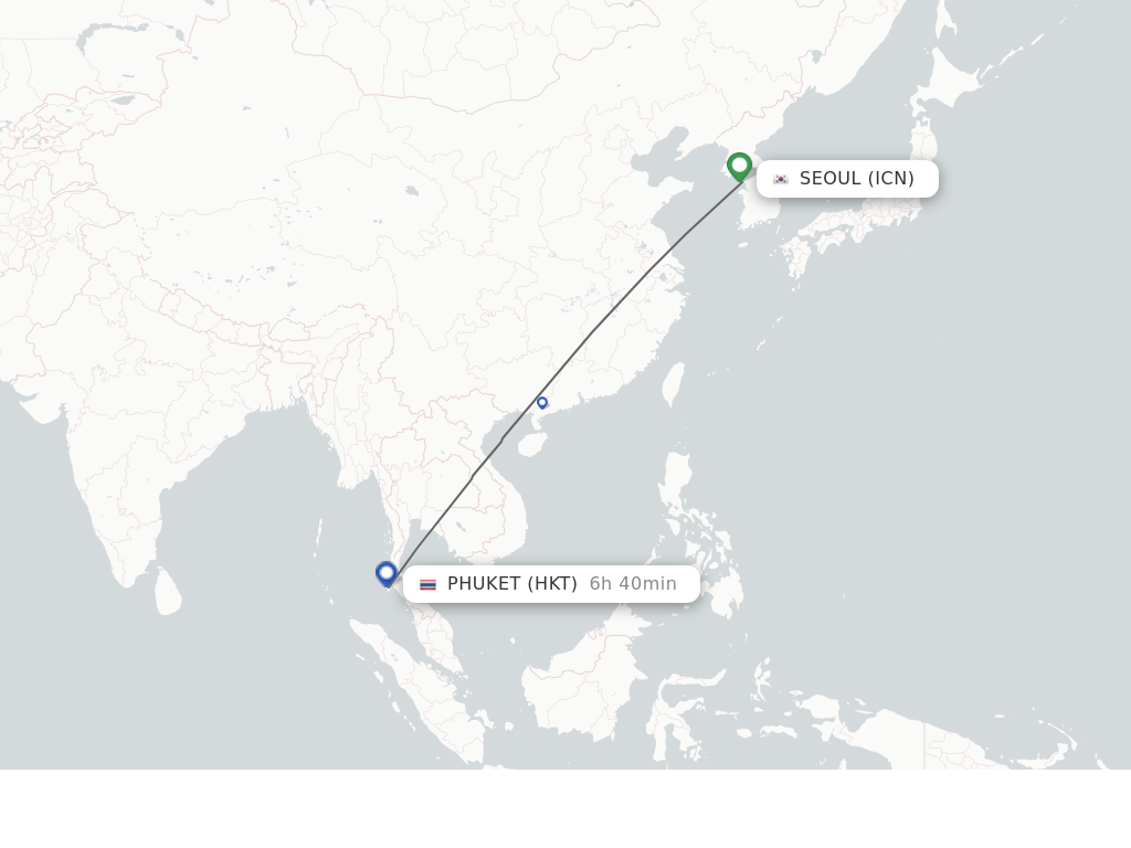 Flights from Seoul to Phuket route map