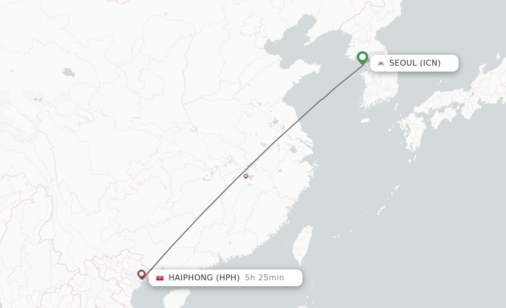 Flights from Seoul to Haiphong route map