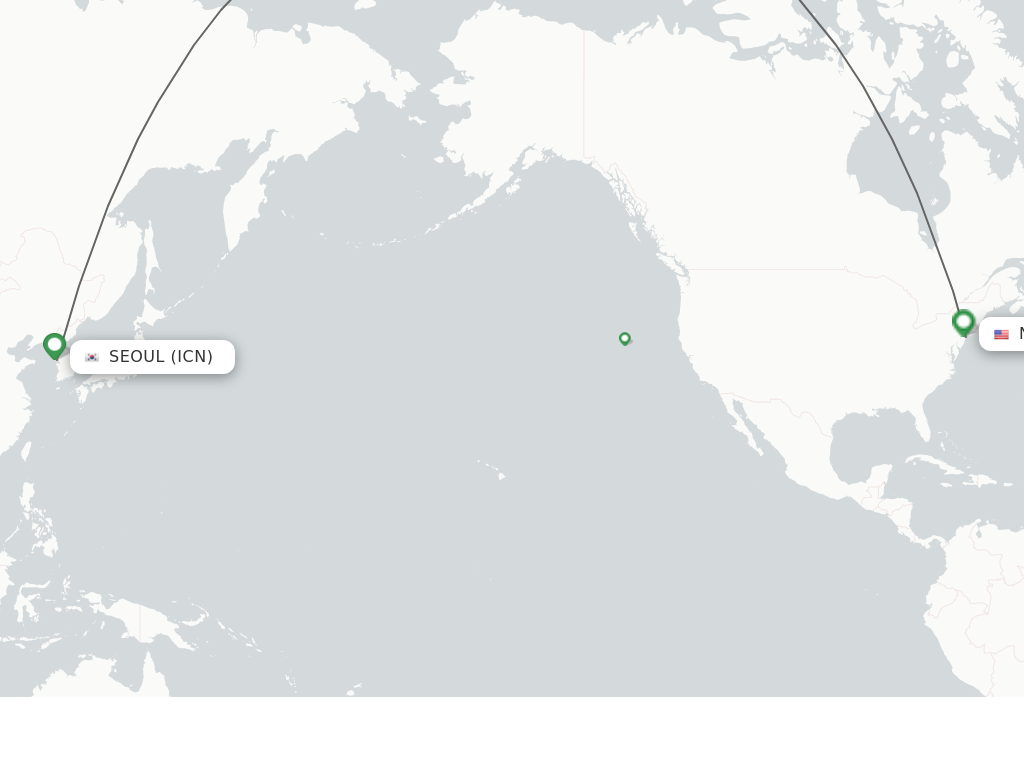 Flights from Seoul to New York route map