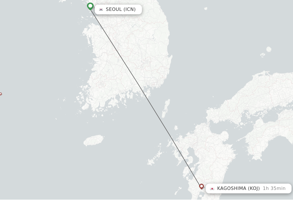 Flights from Seoul to Kagoshima route map