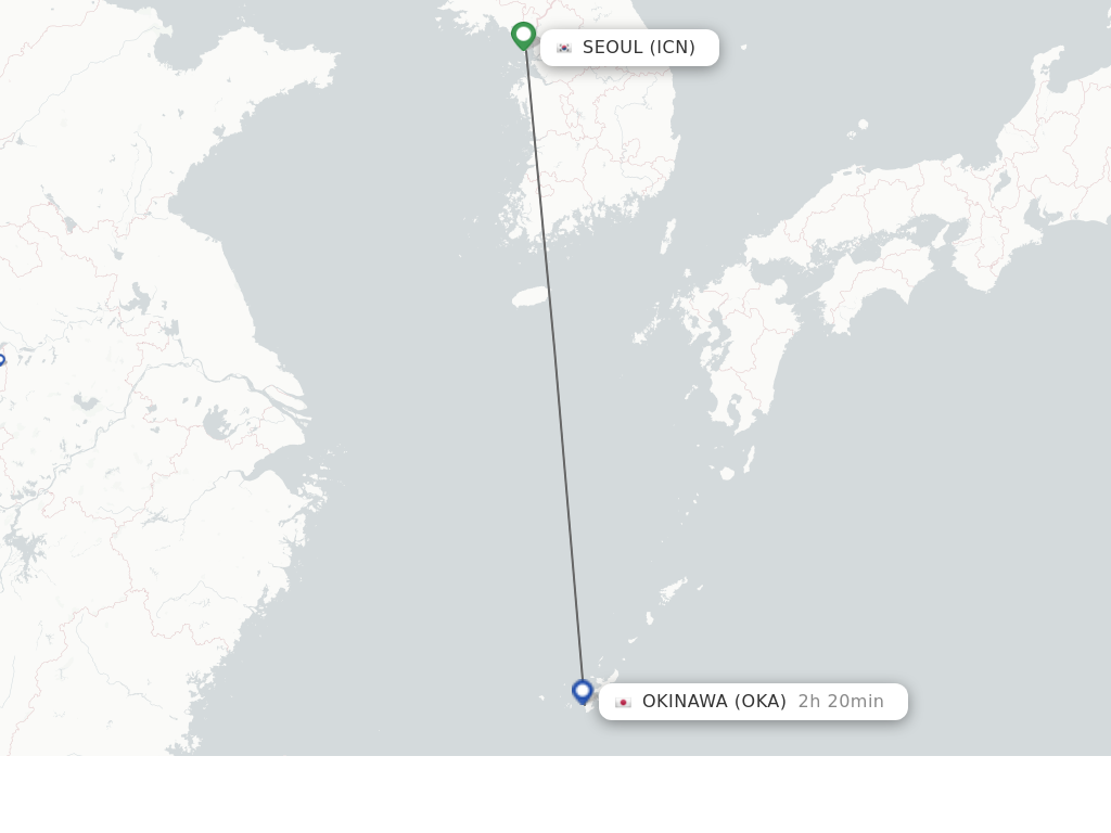 Flights from Seoul to Okinawa route map