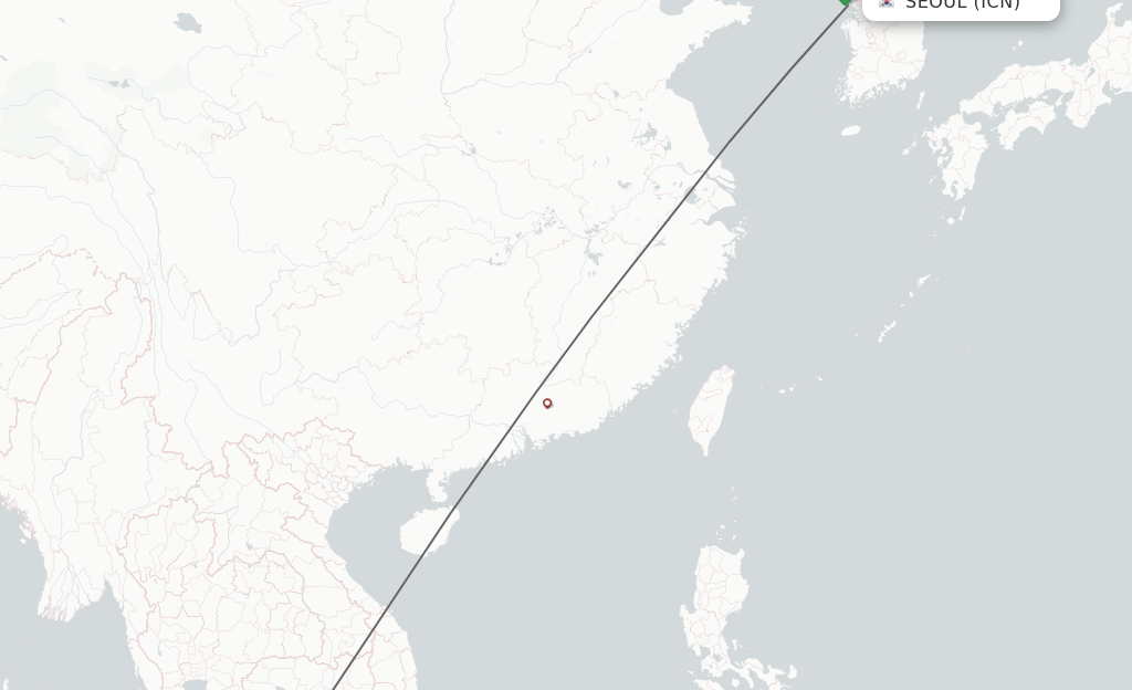 Flights from Seoul to Phu Quoc route map
