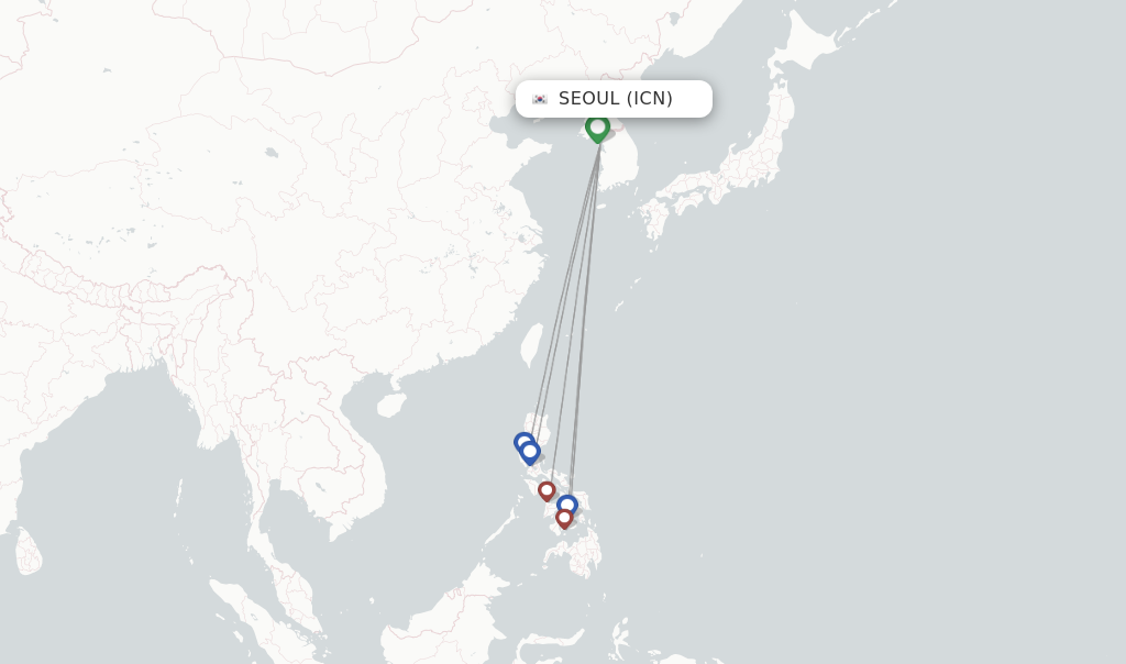 Route map with flights from Seoul with PAL