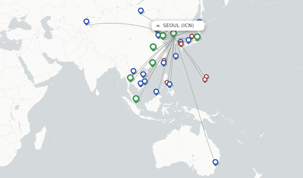 Route map with flights from Seoul with T´Way Air