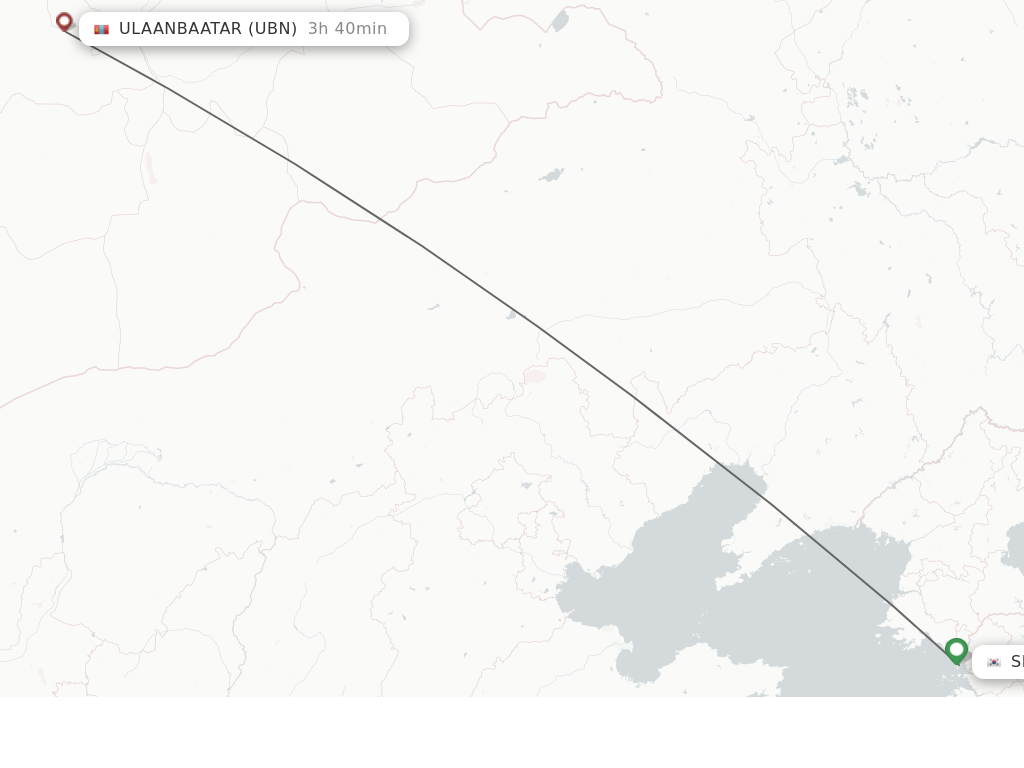 Flights from Seoul to Ulaanbaatar route map