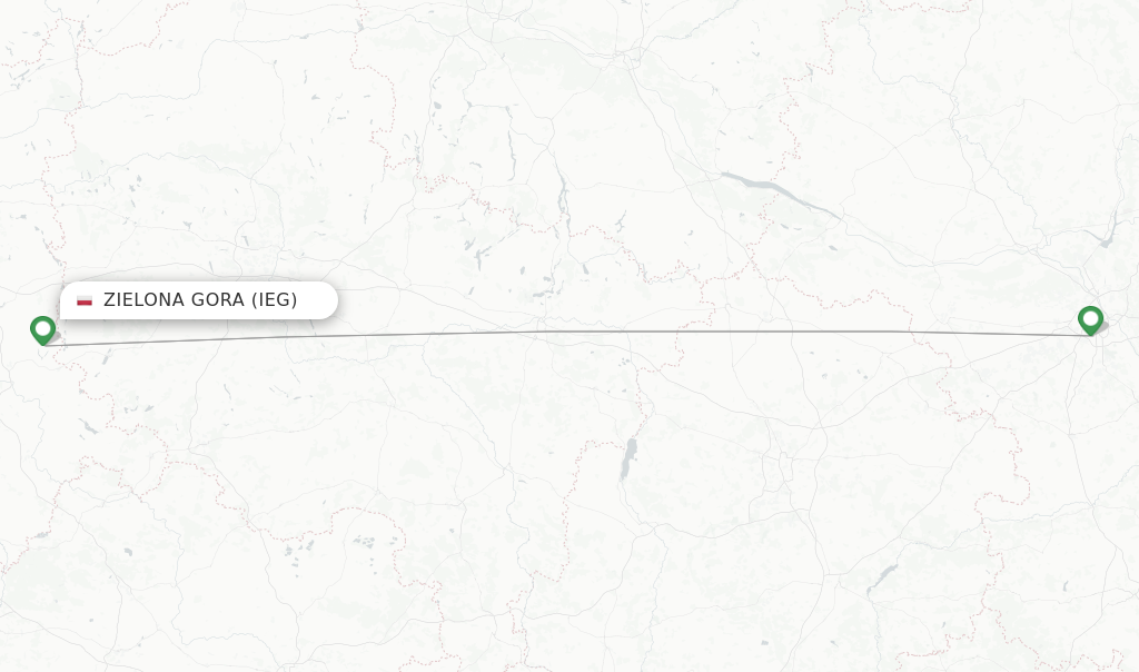 Flights from Zielona Gora to Krakow route map