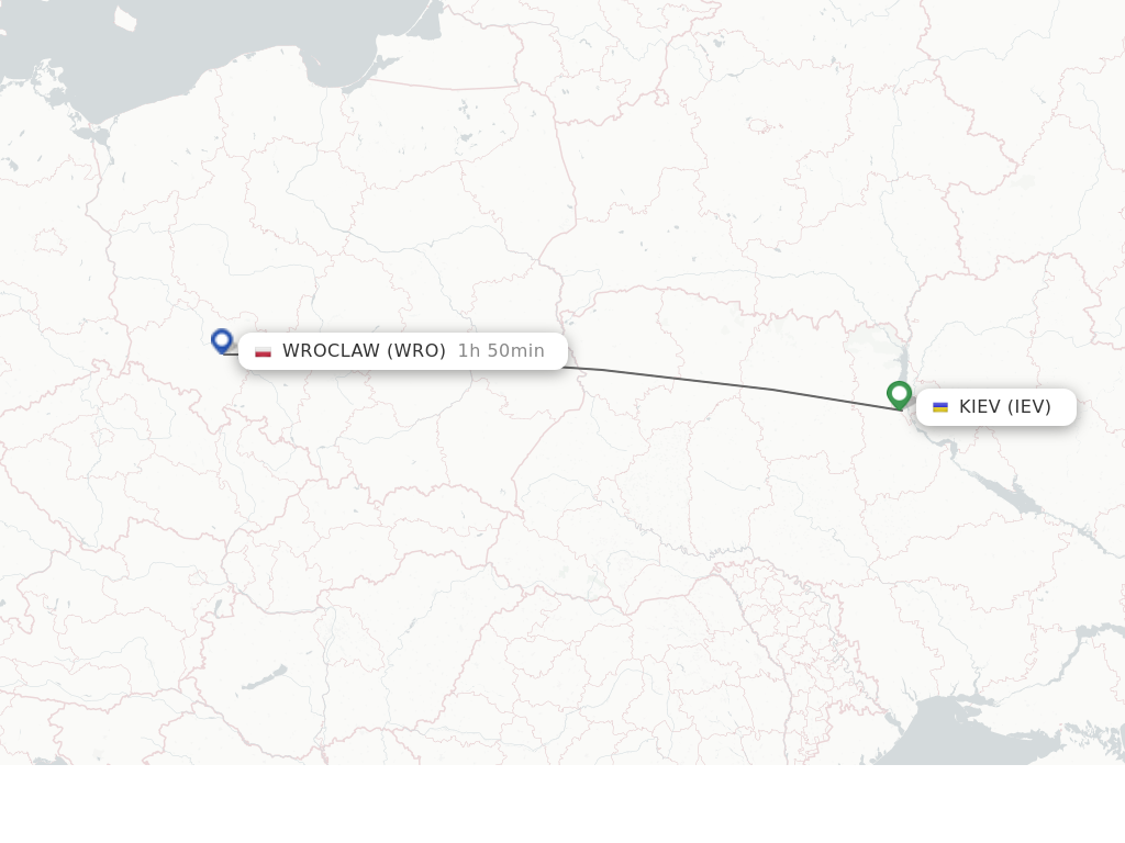 Flights from Wroclaw to Kiev route map
