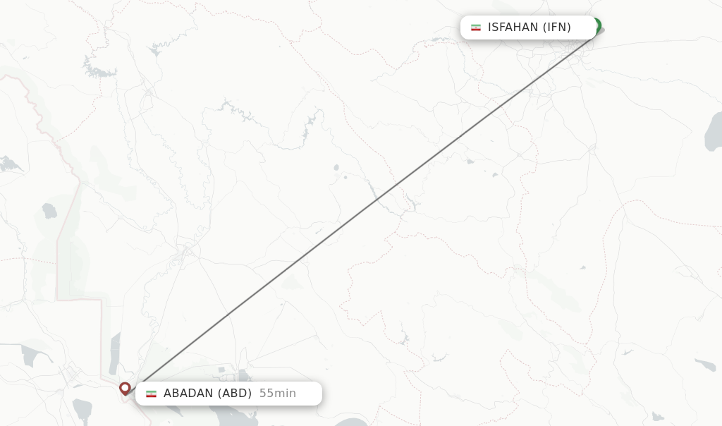 Flights from Isfahan to Abadan route map