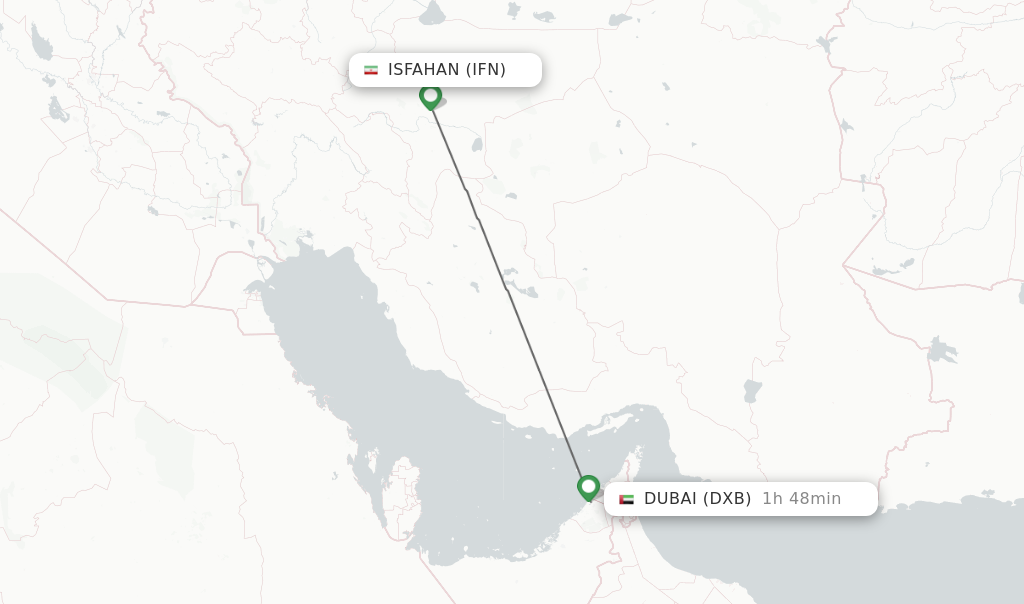 Flights from Isfahan to Dubai route map