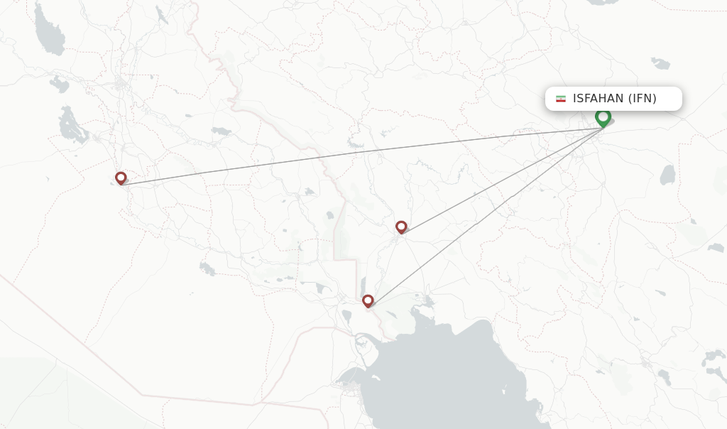 Route map with flights from Isfahan with Iran Aseman Airlines