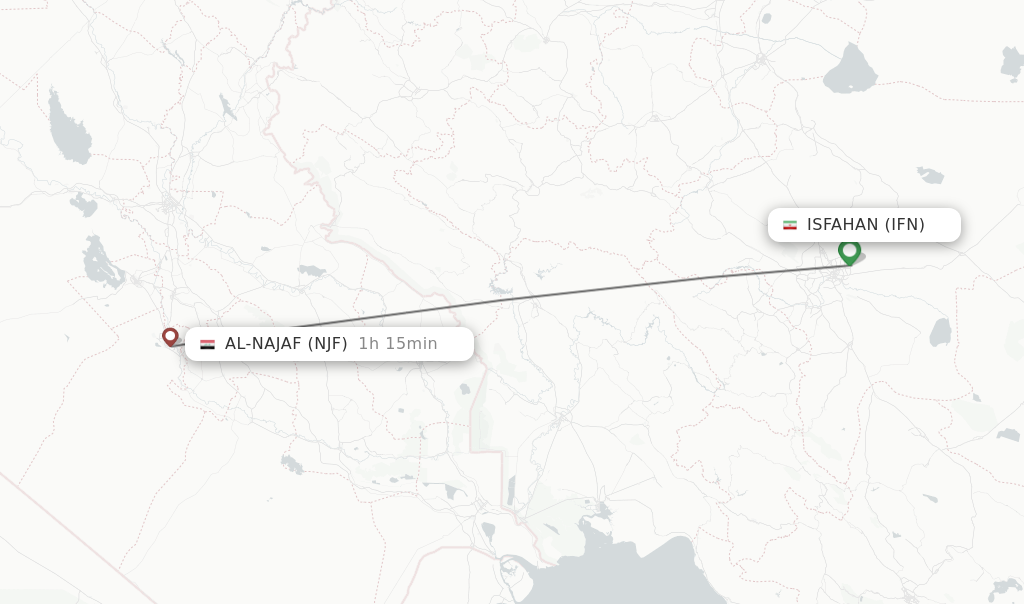 Flights from Isfahan to Al-Najaf route map