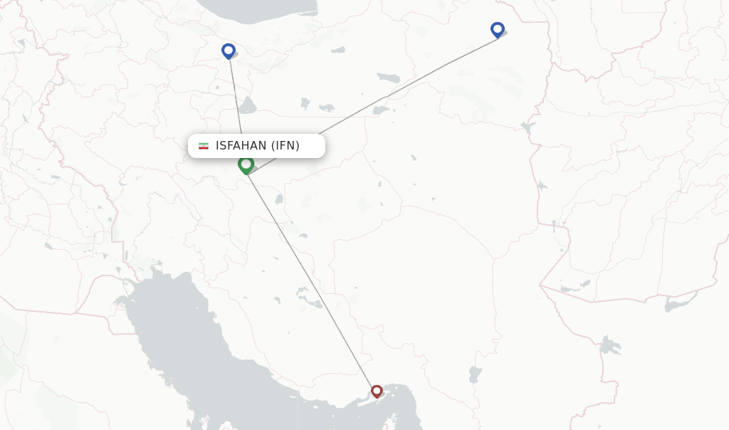 Route map with flights from Isfahan with Qeshm Air