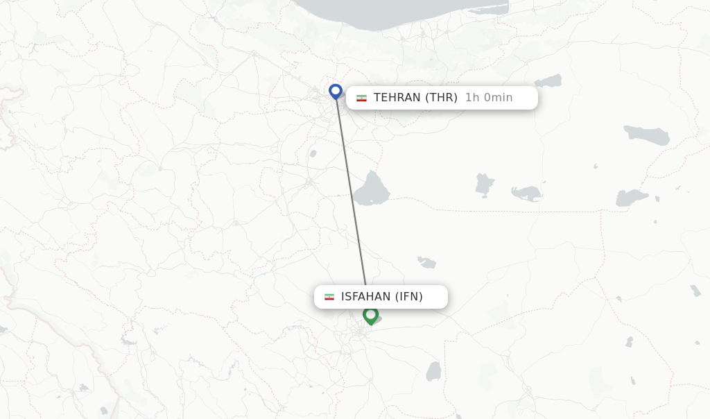 Flights from Isfahan to Tehran route map