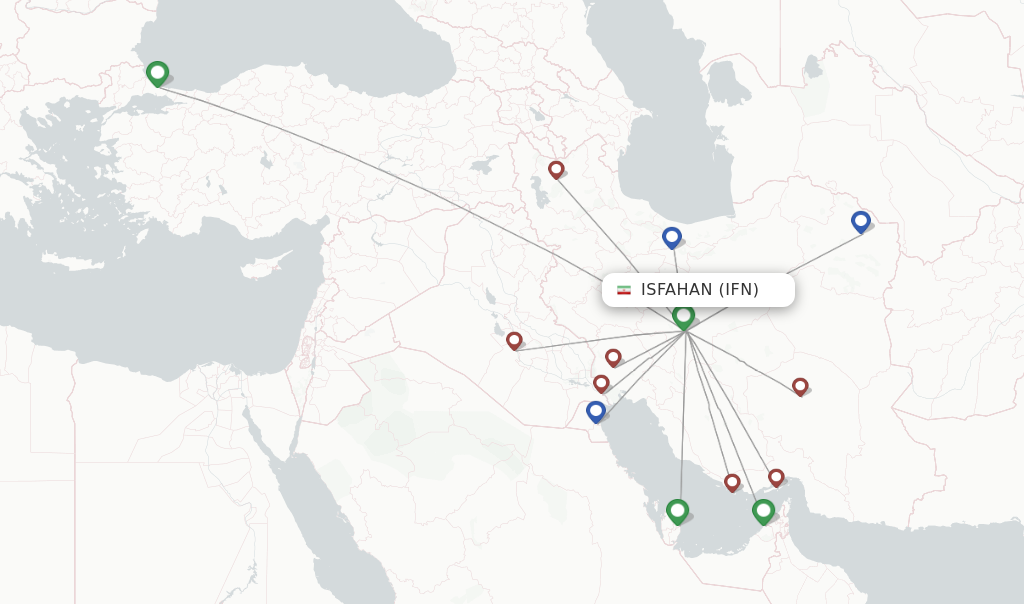 Flights from Isfahan to Baghdad route map