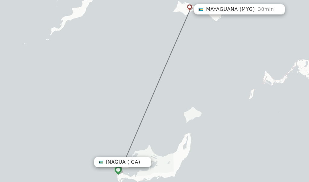Flights from Inagua to Mayaguana route map