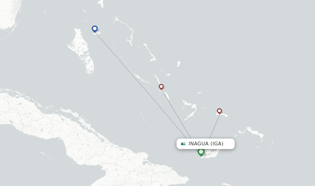 Route map with flights from Inagua with Bahamasair
