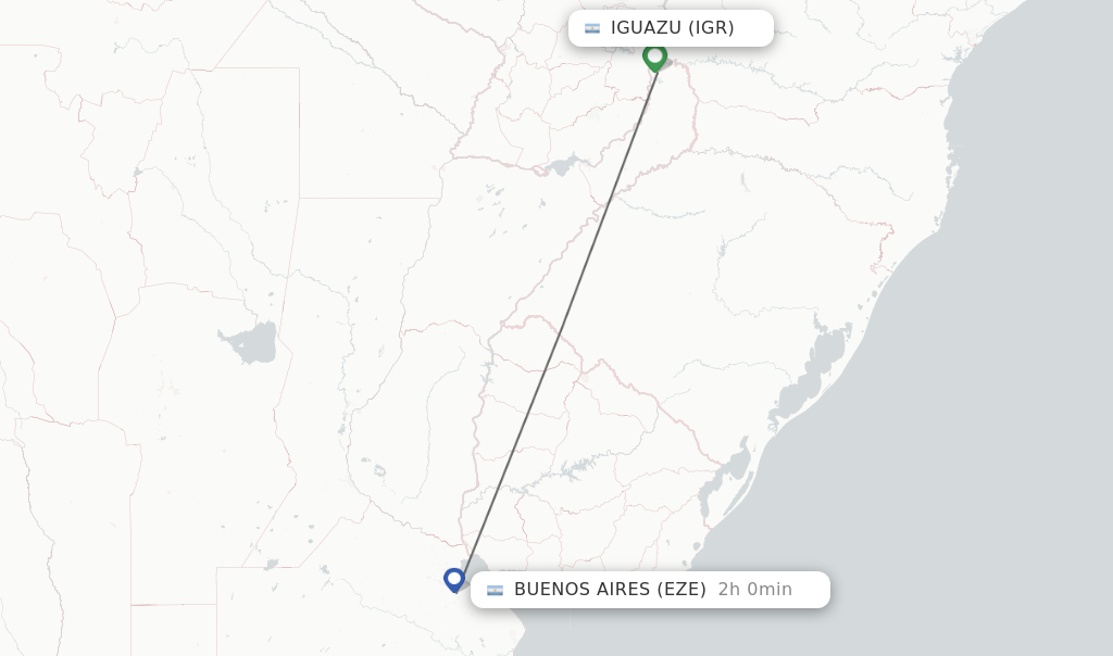 Flights from Iguazu to Buenos Aires route map