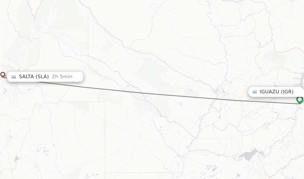 Flights from Iguazu to Salta route map