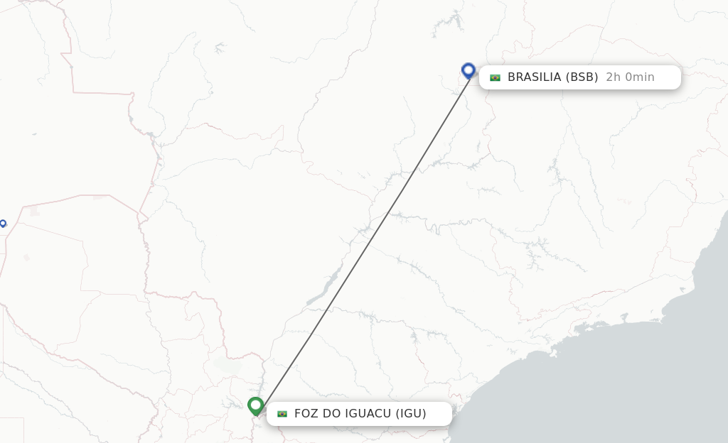 Flights from Iguassu Falls to Brasilia route map