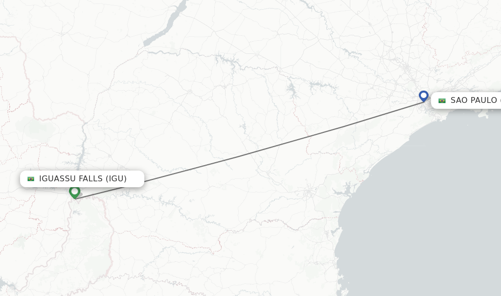 Flights from Iguassu Falls to Sao Paulo route map