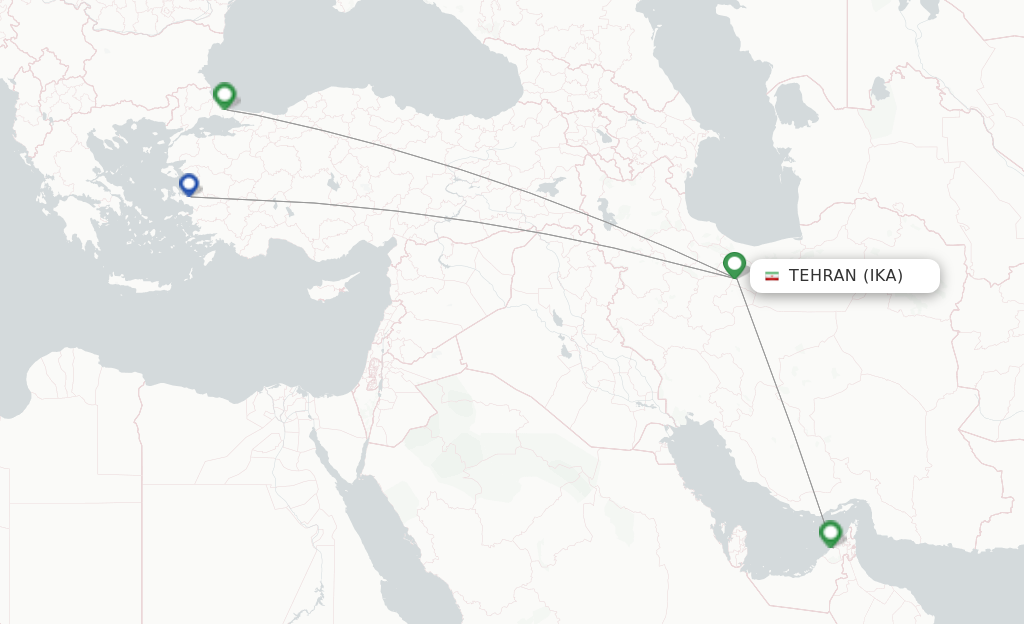 Route map with flights from Tehran with Iran Airtour
