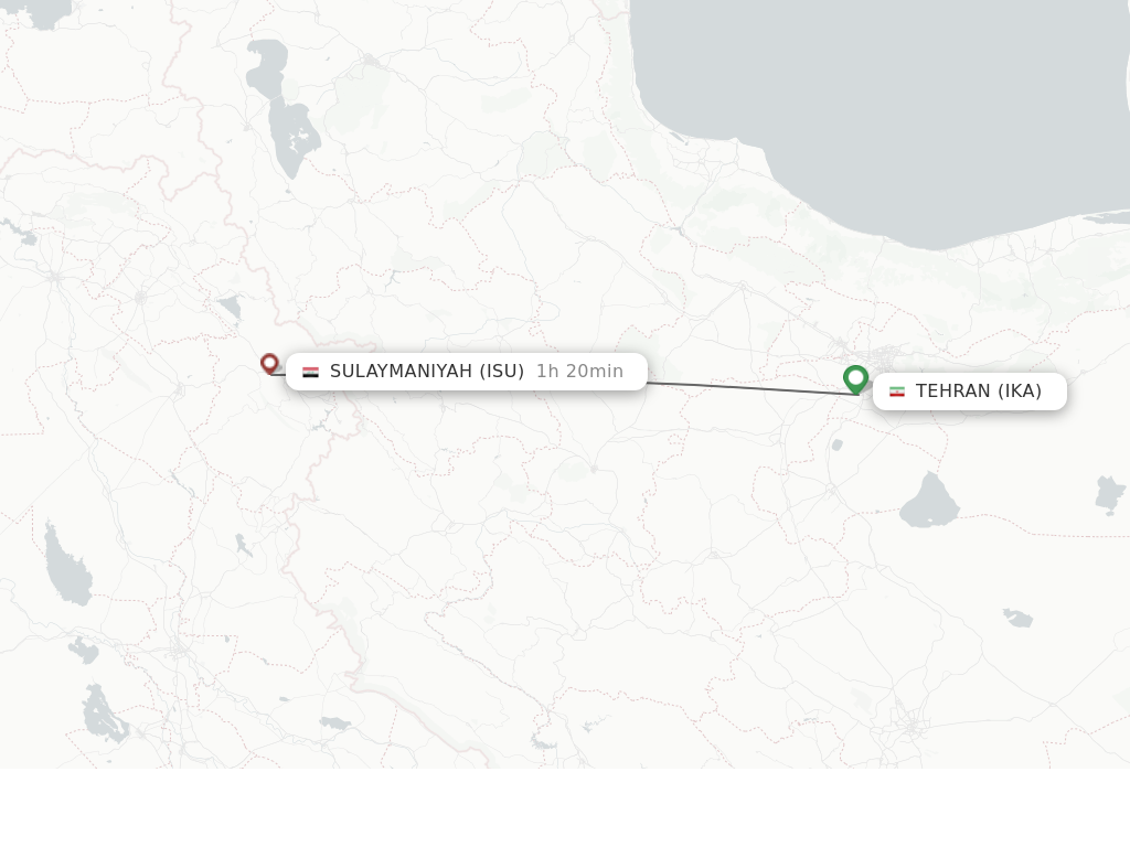 Flights from Tehran to Sulaimaniyah route map