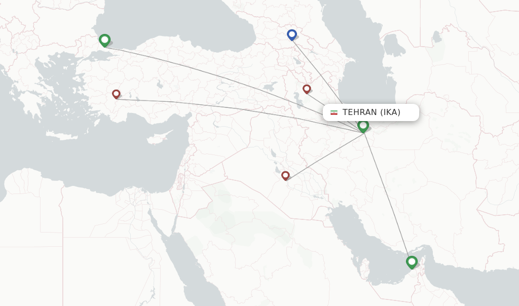 Route map with flights from Tehran with Qeshm Air