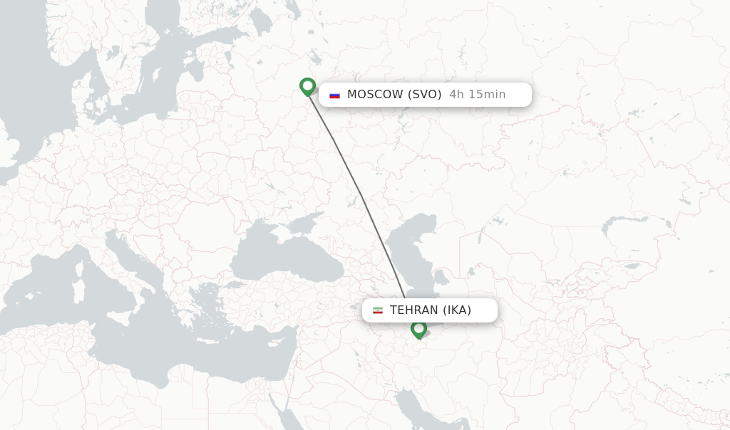 Flights from Tehran to Moscow route map