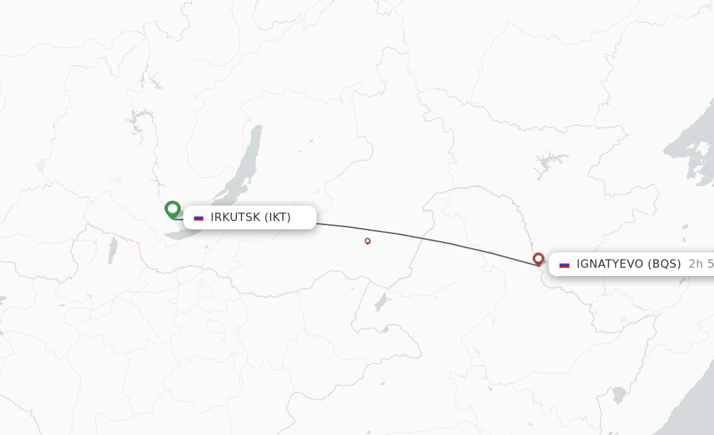 Flights from Irkutsk to Blagoveschensk route map