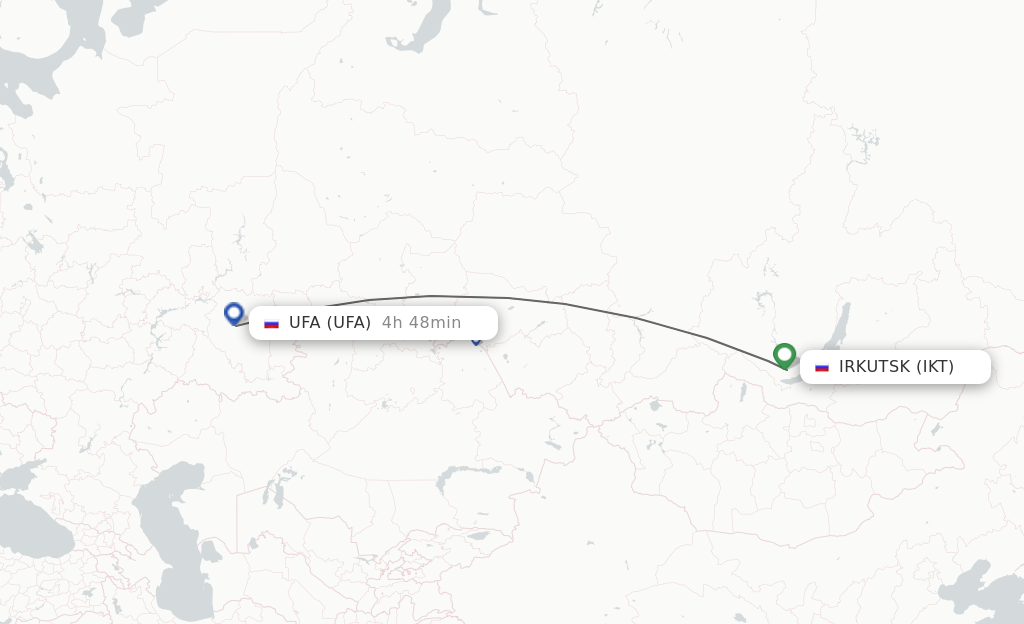 Flights from Irkutsk to Ufa route map