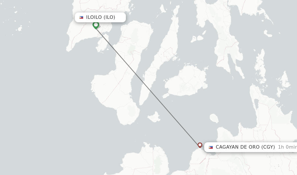 Flights from Iloilo to Cagayan De Oro route map