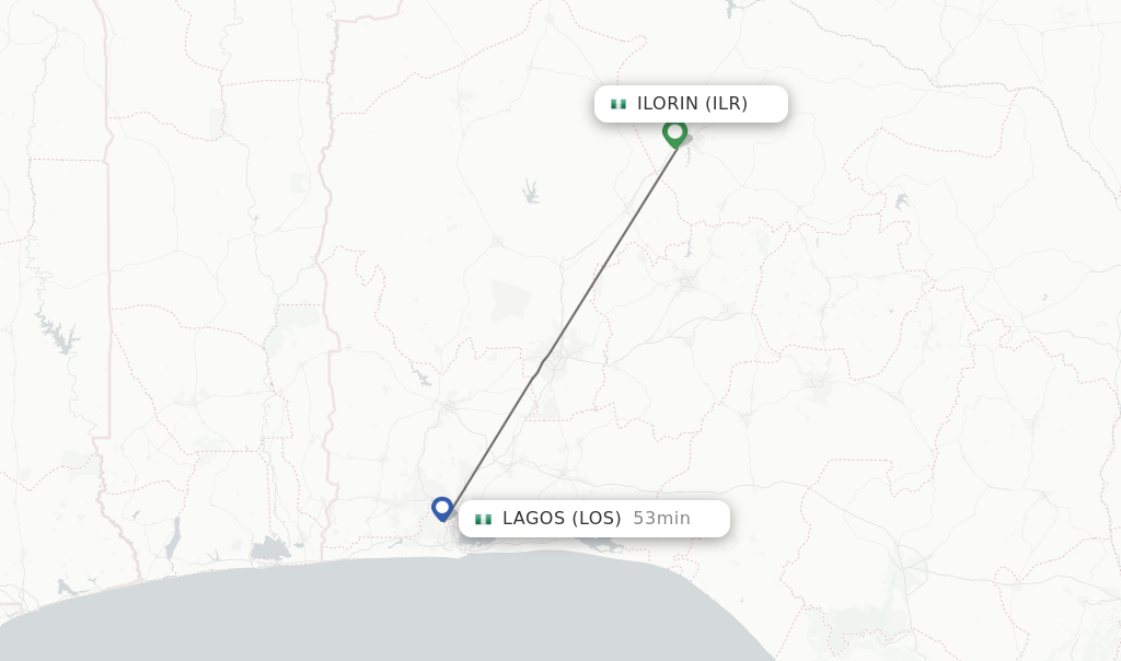 Flights from Ilorin to Lagos route map