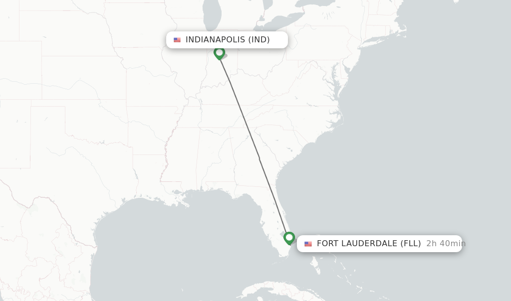 Flights from Indianapolis to Fort Lauderdale route map