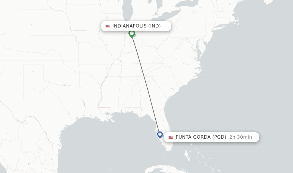 Flights from Indianapolis to Punta Gorda route map
