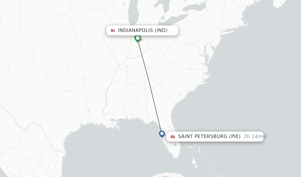 Flights from Indianapolis to Saint Petersburg route map